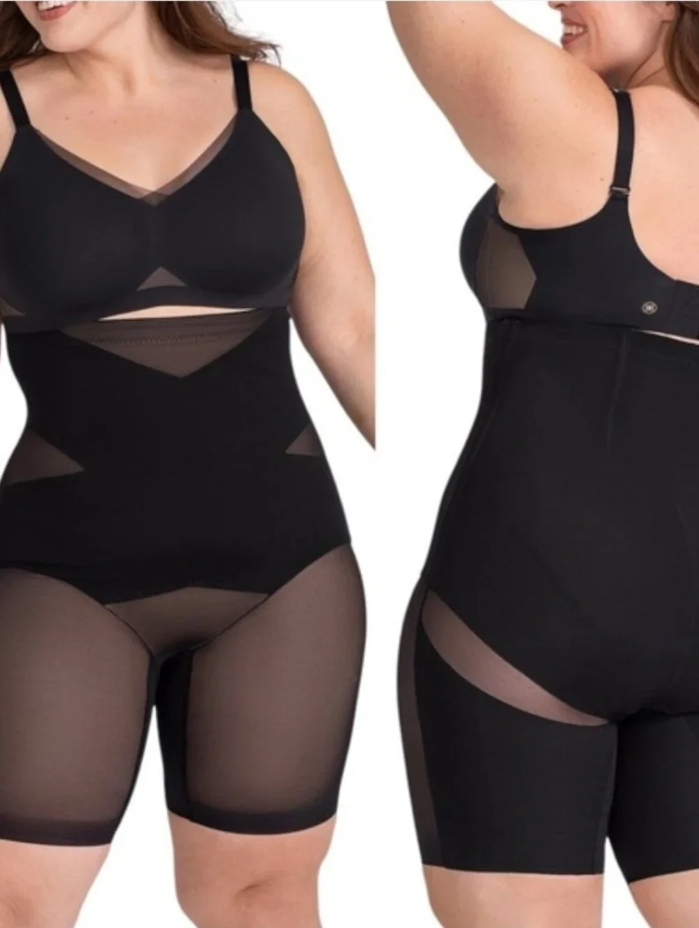 Honeylove Black High-Waist Shaping Bodysuit with Mesh Thigh Panels
